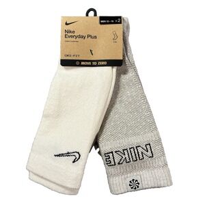 New 2pack Men's Nike Everyday Plus Undyed Cushioned Crew Socks 12-15 White/Wheat